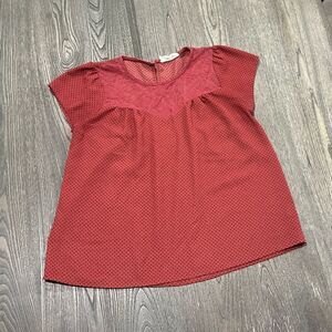 Sweet Wanderer Brown Black Polkadot Short Sleeve Blouse Crew Neck Size S